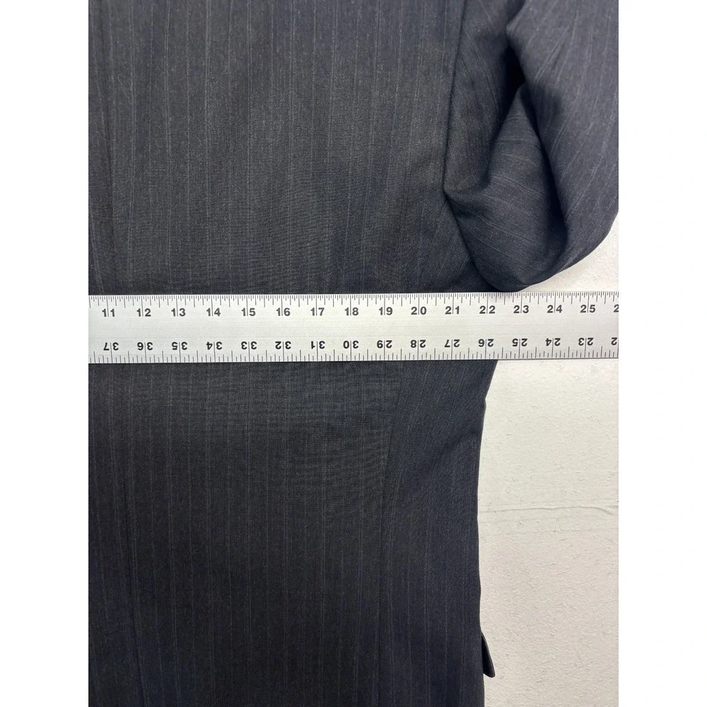 vtg 90s Double Breasted 42L 36x33 Gray Stripe 2pc Pant Suit Wool Profilo Pleated